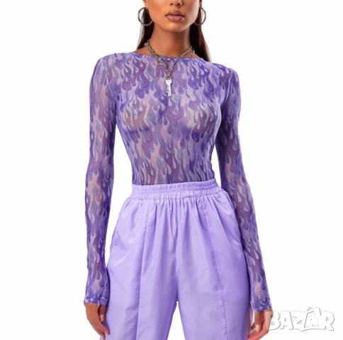 Къса блузка лилава мрежа с пламъци, снимка 2 - Тениски - 28715779