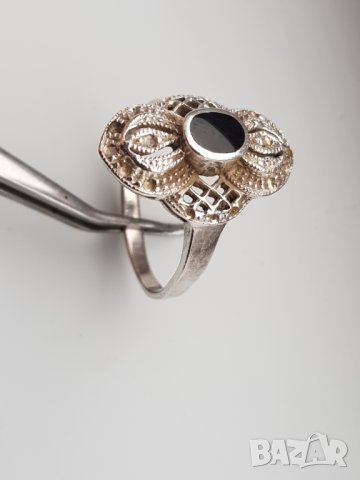 Сребърен пръстен с камък оникс, снимка 3 - Пръстени - 38684338