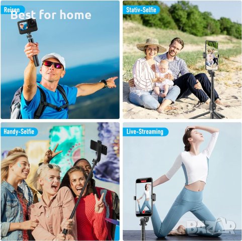 4 в 1 Bluetooth селфи стик,статив,монопод с дистанционно,110 см, снимка 3 - Селфи стикове, аксесоари - 43383419