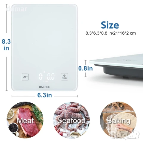 BAKFEE Водоустойчива кухненска везна IP67 със стъклена повърхност, 10 кг хранителна везна, бяла, снимка 2 - Други стоки за дома - 50796096