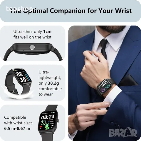 Смарт часовник Yoever, 1,8" фитнес часовник, IP68, черен, снимка 6 - Смарт гривни - 50355249