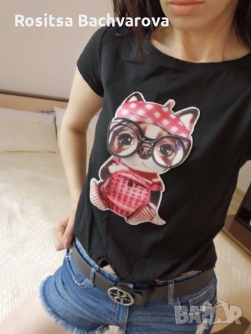 Черен топ с 3D картинка, S/M размер