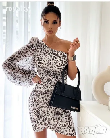 Рокля с един ръкав и актуален животински принт, снимка 2 - Рокли - 49726303