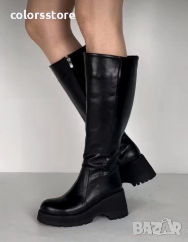 Ботуши на платформа - черна кожа - BSX10, снимка 2 - Дамски ботуши - 39201355