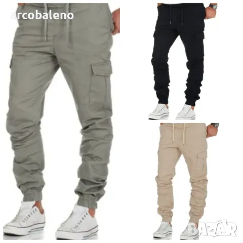 Мъжки едноцветни ежедневни панталони с джоб и шнур, 3цвята 