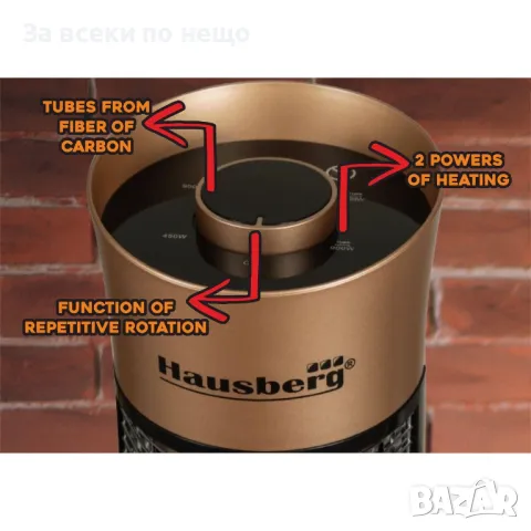 Кварцова печка Hausberg HB 8750, Въглеродни влакна, 900 W, 2 нива на мощност, Екстериор, снимка 2 - Отоплителни печки - 47780522