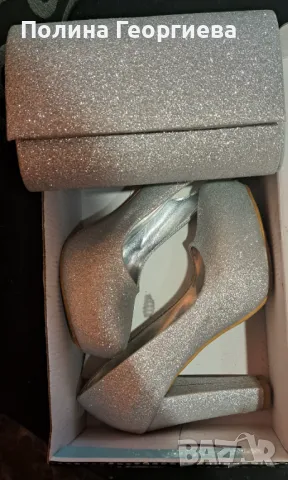 Сребристи обувки 37номер и чанта