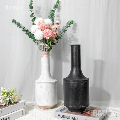 Briful  Висока метална ваза за цветя винтидж черна 38 см, снимка 5 - Вази - 43582099