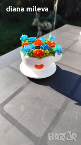 Сладурски чашки с нежни цветлета в синьо и оранжево!!, снимка 13 - Декорация за дома - 52934862