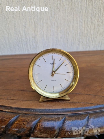 Антикварен колекционерски немски бронзов часовник будилник Junghans , снимка 2 - Антикварни и старинни предмети - 51083525