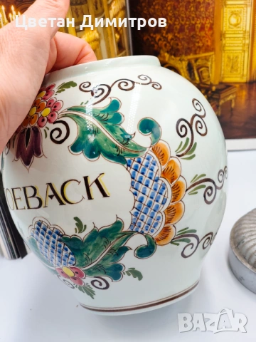 DELFT polichrome, Холандия ръчно рисуван керамичен буркан с капак, снимка 4 - Антикварни и старинни предмети - 53091103