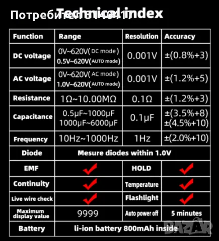 BSIDE S20 смарт Цифров интелигентен мултицет DC AC, снимка 4 - Други инструменти - 47894772