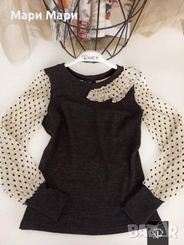 Lucy блуза с ефектен тюл обсипан точки, снимка 2 - Блузи с дълъг ръкав и пуловери - 43510819