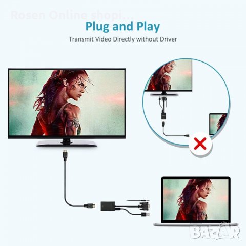 VGA към HDMI 1080P HD Audio TV AV HDTV видео кабел конвертор адаптер, снимка 3 - Кабели и адаптери - 36780222
