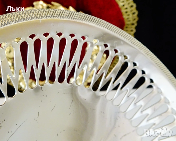 Посребрена фруктиера,съд за сладки,релеф,ажур. , снимка 3 - Антикварни и старинни предмети - 52978444