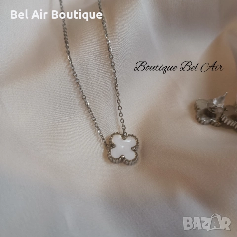 Van Cleef детелини комплект колие и обеци, снимка 2 - Колиета, медальони, синджири - 51618995