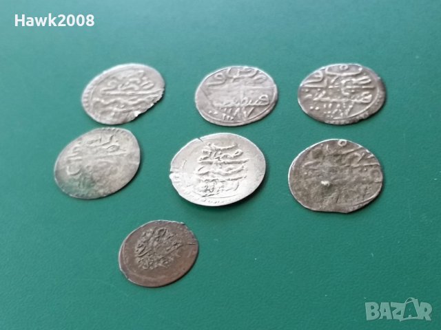 Колекция НЕПРОБИТИ 7 ахчета акчета ахче акче сребърни Османски монети мангъри, снимка 4 - Нумизматика и бонистика - 43082774