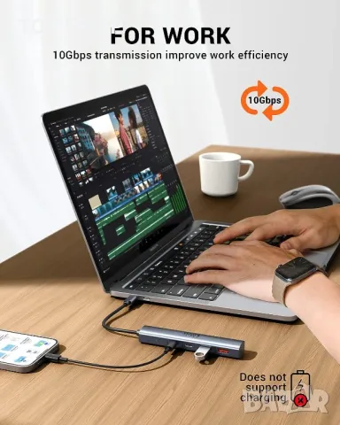 10Gbps USB C хъб, USB C към USB C/A, 4 порта (НЕ поддържа зареждане и монитор), снимка 7 - Кабели и адаптери - 49457545