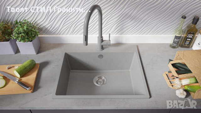 Сива Кухненска Мивка от гранит модел Рига 60 XL 580 x 500 мм, снимка 5 - Други - 43207779