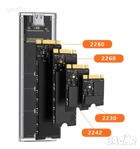 Кутия за SSD M.2 NGFF M-key към USB-C 3.1 / USB 3.0