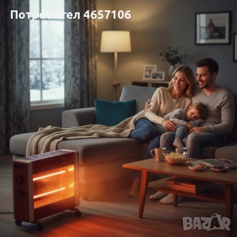 Кварцов отоплител 1500W с 2 степени и мобилни колелца – бързо и безопасно затопляне, снимка 4 - Отоплителни печки - 52494826