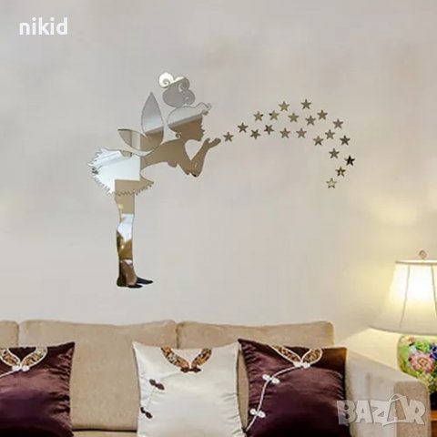 Фея Зън зън Камбанка Tinkerbell със звездички огледални декор за стена като огледало пластика, снимка 2 - Други - 37054196