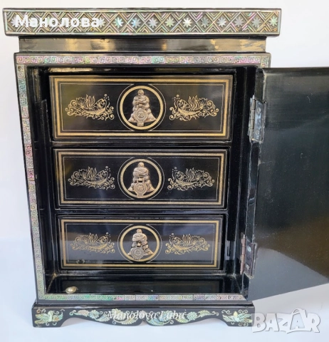 Корейска кутия за бижута инкрустирана със седеф., снимка 10 - Антикварни и старинни предмети - 51900483