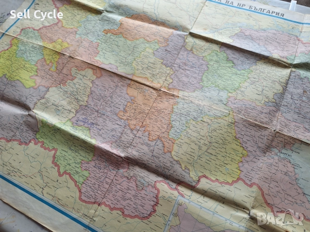✅АДМИНИСТРАТИВНА КАРТА НА БЪЛГАРИЯ - 1967 г.❗, снимка 4 - Антикварни и старинни предмети - 52650376
