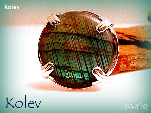 Комплект пръстен и медальон от сребро с лабрадорит - УНИКАТ, снимка 6 - Пръстени - 26702537