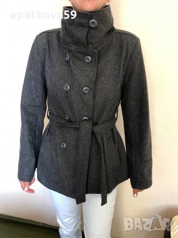 Дамско сиво палто с колан в размер М, снимка 4 - Палта, манта - 26423261