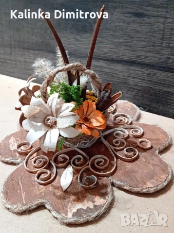 Декорация-кошничка с цветя., снимка 3 - Декорация за дома - 53055645