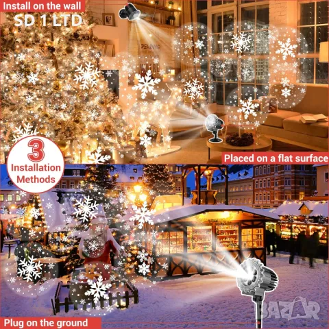 LED прожектор на снежинки Snowflake Lamp коледна светлина IP44 Led декорация, снимка 6 - Декорация за дома - 50140638