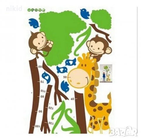 Жираф и маймунки на дърво метър за стена и мебел детска стая лепенка стикер самозалепващ, снимка 4 - Други - 34817379