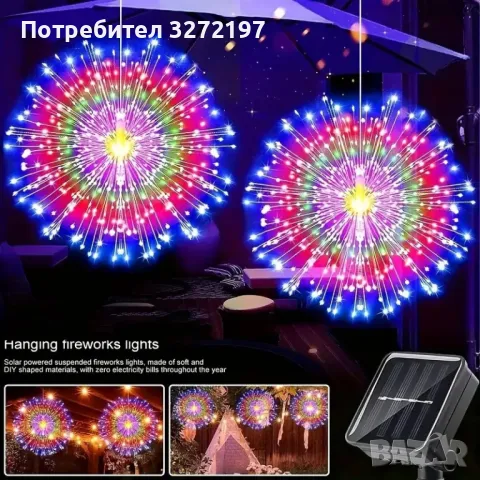 Fairy Tale Star Burst,LED соларна 8-режимна димируема висяща лампа,90-светлини, снимка 5 - Соларни лампи - 49421635