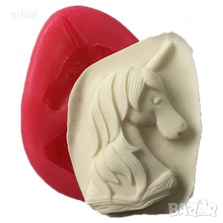 Unicorn глава еднорог с дълга грива силиконов молд калъп форма украса декорация торта глина шоколад , снимка 2 - Форми - 21482606