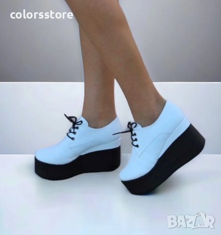 Обувки на платформа - бяла кожа с черно ходило - 120K, снимка 2 - Дамски ежедневни обувки - 39341534