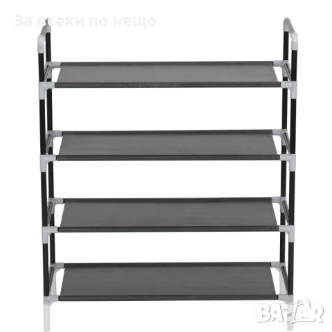 Стелаж за обувки с 4 рафта, метал и нетъкан текстил, черен Код P377, снимка 2 - Етажерки - 49820720