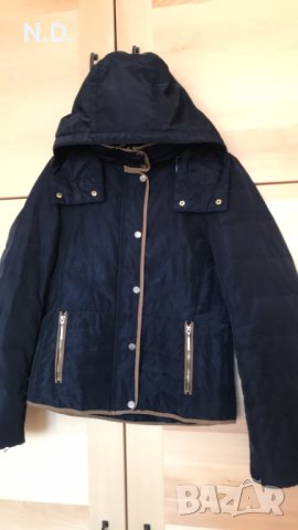Дамско тъмносиньо яке H&M с подвижна качулка, размер 36