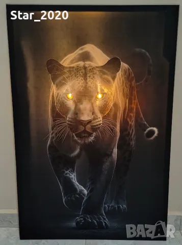 Светеща картина с LED осветление - Черната пантера , снимка 2 - Картини - 49690857