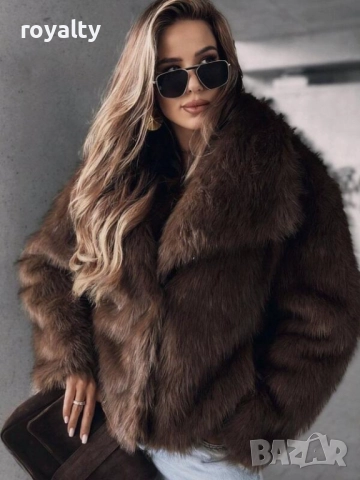 Дамско кафяво пухкаво палто