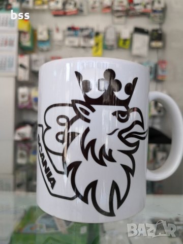 Бяла порцеланова чаша с логото на Скания / Scania, снимка 3 - Чаши - 32396212