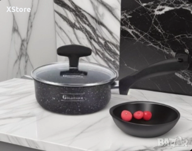 Касерола с капак Goldmann GM 1303-16, 16 см., Алуминий, Мрам. покр., Черен, снимка 4 - Съдове за готвене - 52506979