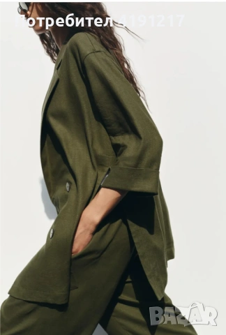 Елегантен маслинен костюм – двуредно сако + панталон, снимка 2 - Костюми - 53604845