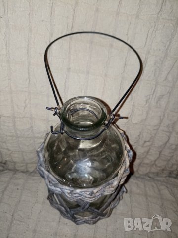 Винтидж стъклен фенер/ свещник  с ракита, снимка 4 - Антикварни и старинни предмети - 43633639