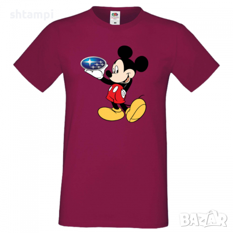 Мъжка тениска Mickey Mouse Subaru Подарък,Изненада,Рожден ден, снимка 4 - Тениски - 36577648