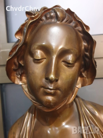 49см-10кг Laurent статуетка-бюст/стара френска бронзова скулптура/фигура на жена-млада дама, снимка 9 - Статуетки - 52967354