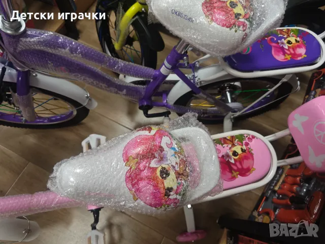 Велосипед с две седалки SIBOG, 14 цола, 3-5 г, светещи помощни колела, багажник, кош, розов, снимка 7 - Велосипеди - 50074636