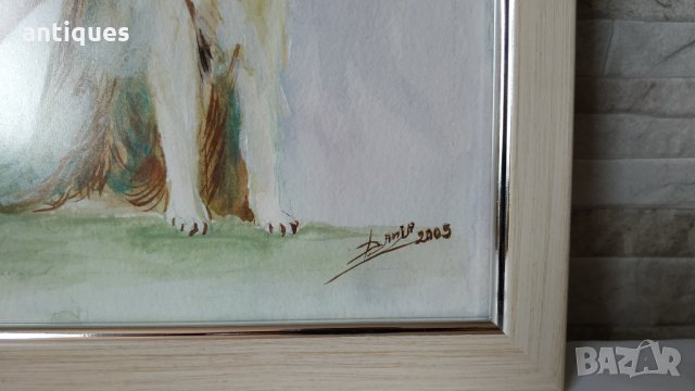 Картина "Момиче с куче" - акварел върху картон - рамкирана, снимка 4 - Картини - 35141816