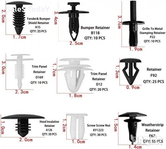 Щипки за кори лайсни панели табло + инструмент за демонтаж, 421бр, снимка 6 - Аксесоари и консумативи - 43756204