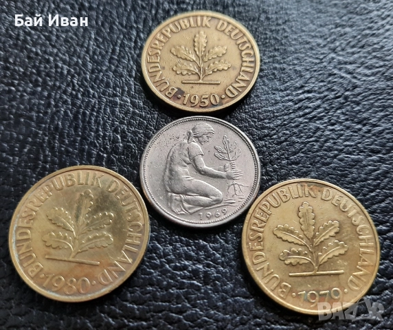Стара монета 50 пфенига 1969 г. и 10 пфенига 1950 , 1979 и 1980 г.- Германия - топ цена !